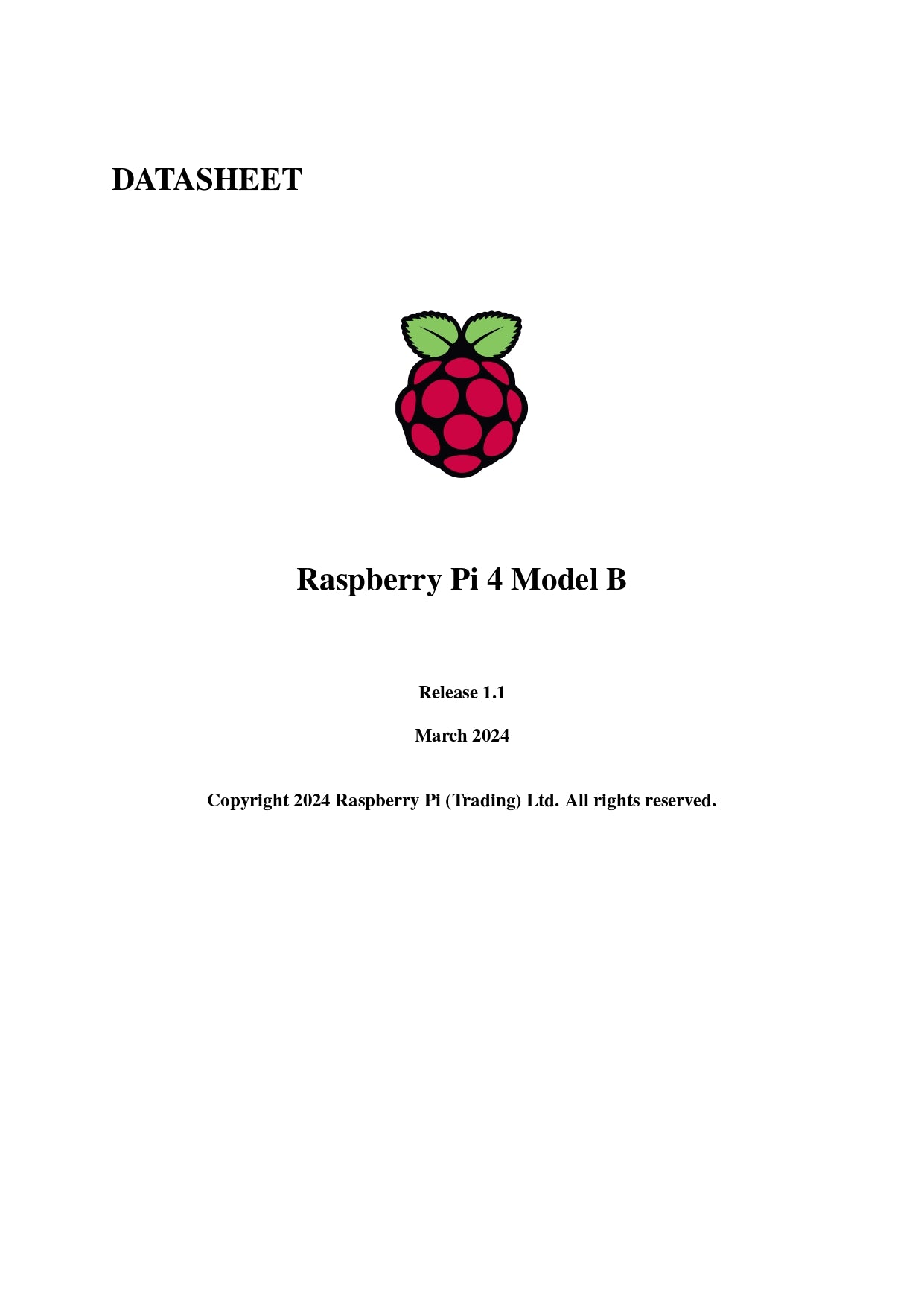 Raspberry Pi 4 Model B (4GB RAM) Datasheet – Free Download